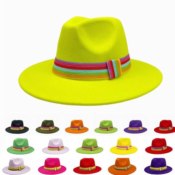 

wide brim hats classic fedora hat for women rainbow belt soild c british style trilby party formal panama cap dress cowboy, Blue;gray