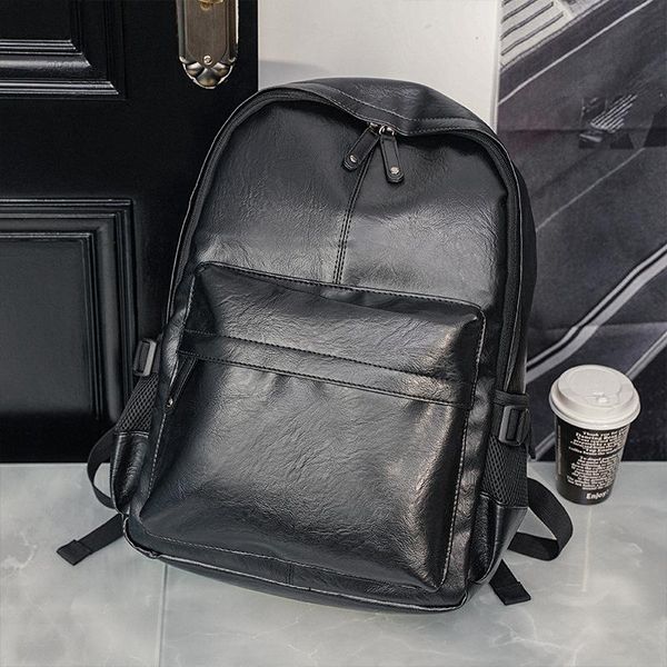 

backpack brand men's 2021 pu leather lapbackpacks fashion man waterproof travel bag large casual book for male black