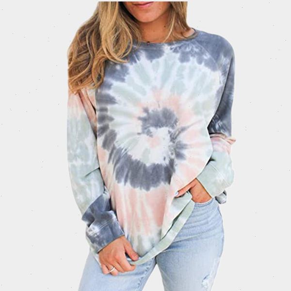 

womens t shirts autumn shirt tie dye long sleeve women casual o neck loose tee harajuku multicolor spring, White