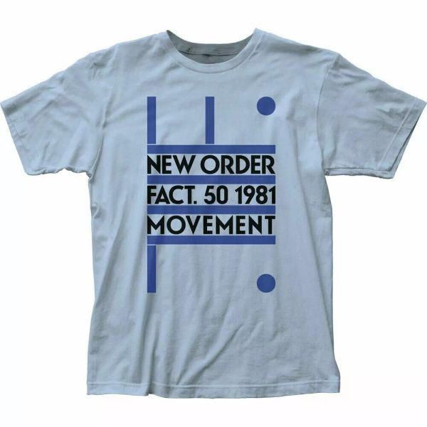 

new order fact 50 1981 movement t shirt mens licensed rock n roll tee light blue, White;black