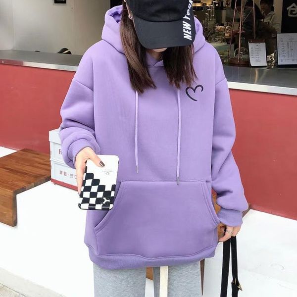 

women's hoodies & sweatshirts winter simple fleece thicken women long sleeve plain loose wool flocking casual basic hooded sweatshirt c, Black