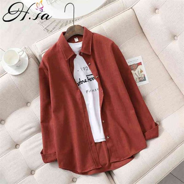 

hsa women korean style solid blouse and shirts turn down collar button up loose spring outwear female cotton 210430, White