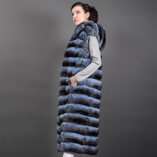 Frauen Pelz Faux CNEGOVIK Winter Mit Kapuze Weste Frauen Mantel Echte Rex Jacke 2021 Mode Lange Gilet