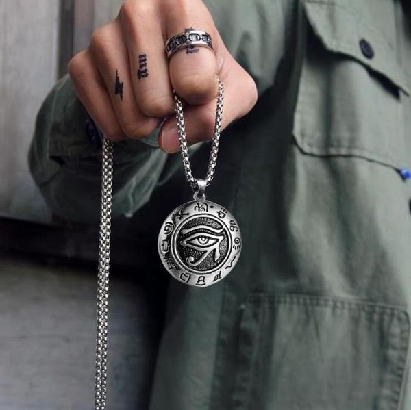 

pendant necklaces dutrieux retro viking rune horus eye round men's fashion metal titanium steel jewelry accessories party gift, Silver