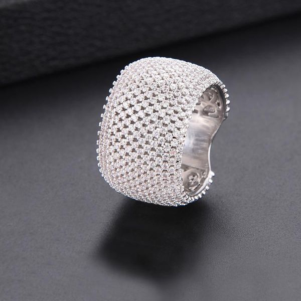 

wedding rings luxury dubai wide surface cubic zirconia for women engagement ring finger anillos mujer, Slivery;golden