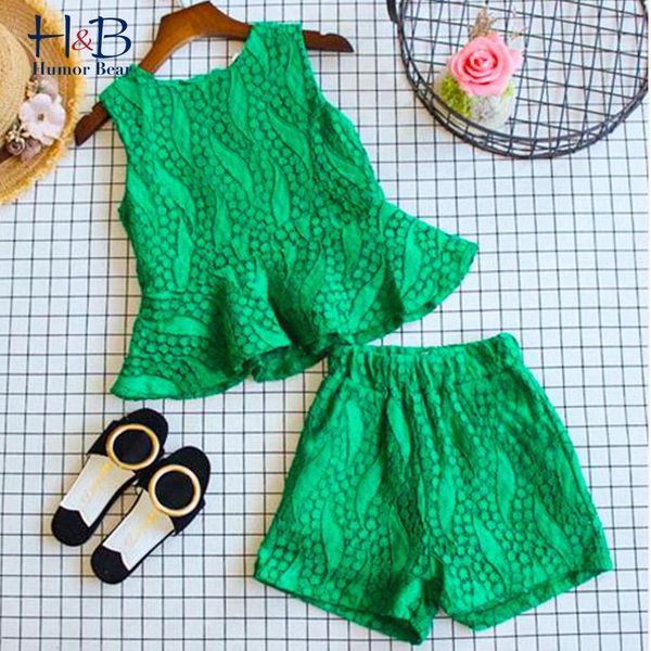 

clothing sets humor bear girls clothes set sleeveless summer hallow out floral shirt+pants 2pcs solid casual kids, White