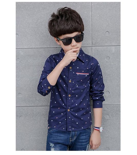 

shirts all-match boys spring and autumn printed cotton casual kids clothes for 4-15 years old, White;black