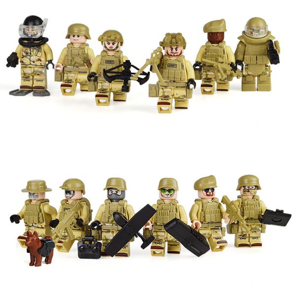 

wholesale mini minifig toys micro military flying tigers 12 minifigure doll set special warfare brigade children toy gift