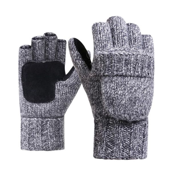 

fingerless gloves women men knitted flip winter wool mitten warm thick male finger half hight quality, Blue;gray