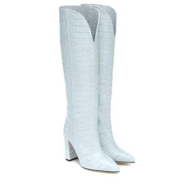 

boots 2021 spring women's brand snakeskin genuine leather knee-high shoes woman pointed toe rome modern botas de, Black