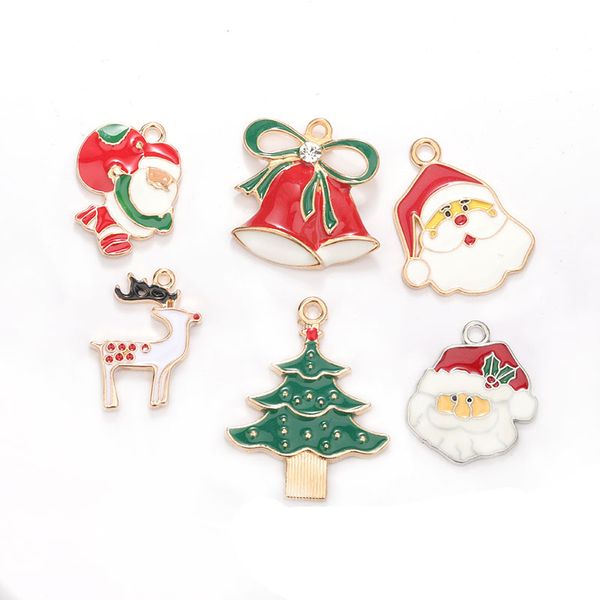 

10pcs/lot enamel christmas charms tree santa claus accessories pendants for necklaces bracelets earrings diy jewelry making xmas decorations, Silver