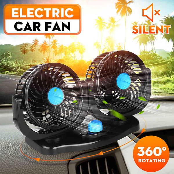 

24v 12v 360 degree all-round adjustable cooling dual head low noise auto cooler air car fan accessories