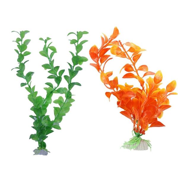 

artificial plant green water plastic deco aquarium 20to28cm & orange decoration decorations