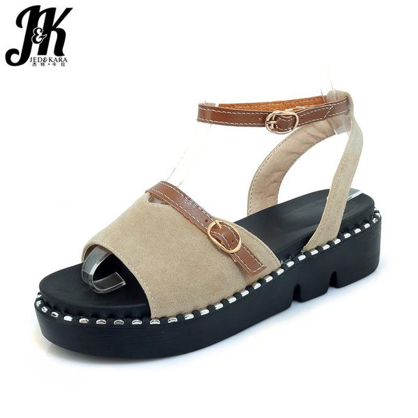 

dress shoes jk summer women sandals metal decoration wedges girl fashion casual platform ankle strap open toe footwear, Black