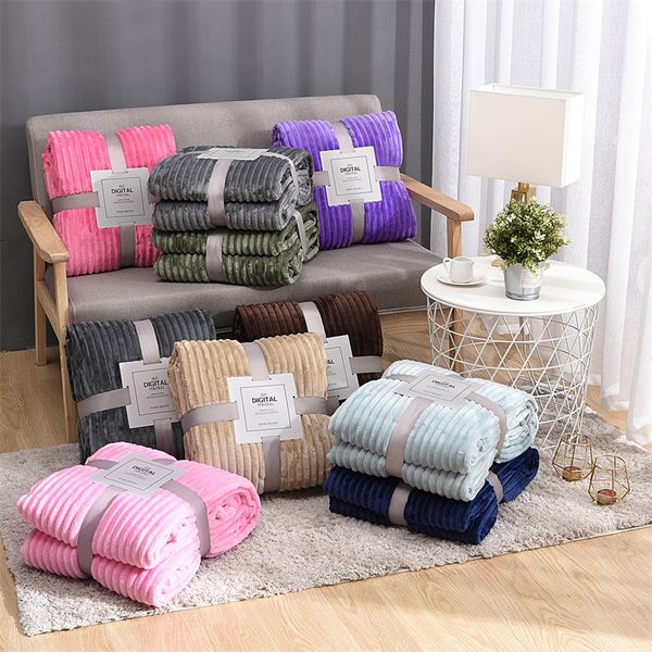 Sólido Listrado Lançamento Cobertor Flannel Fleece Super Cobertoras Macias Quinted Bed Locky Roupa de Linho Quarto Decoração Home Têxteis W-01231