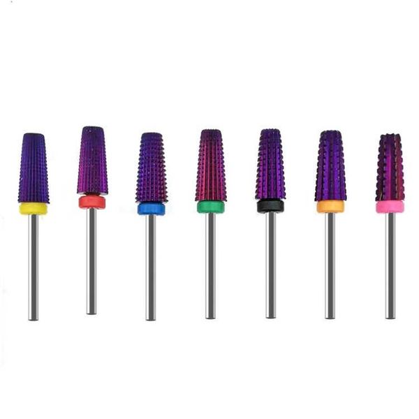 

nail art equipment nails accessories tool purple carbide drill bit 5 in 1 tapered drills milling cutter for manicure remove gel acylics, Silver