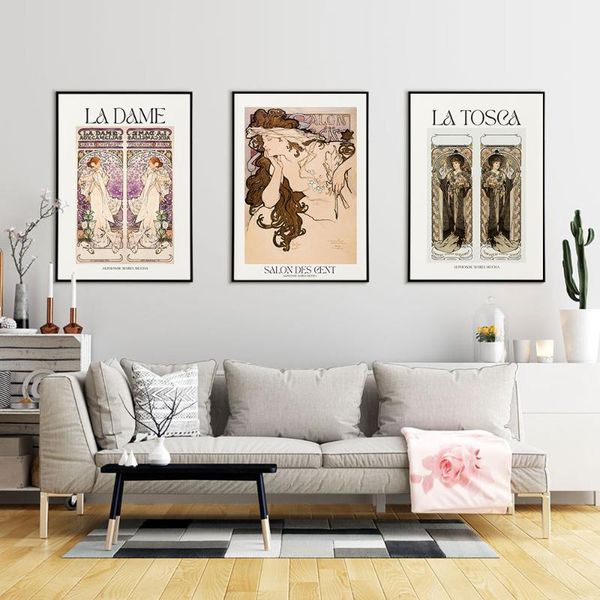 

vitage alphonse mucha poster french abstract canvas painting boho neutral art print modern wall picture living room home decor frames