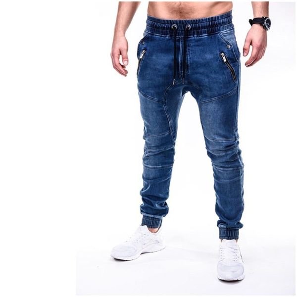 

men's jeans men grind white fashion slim pants mens denim trousers zipper black pant for elastic foot mouth s-3xl, Blue