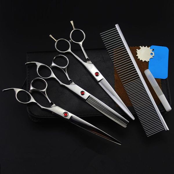 

hair scissors 4 kits gem pet dogs 7 inch shears cutting dog grooming clipper thinning curved barber tools hairdressing