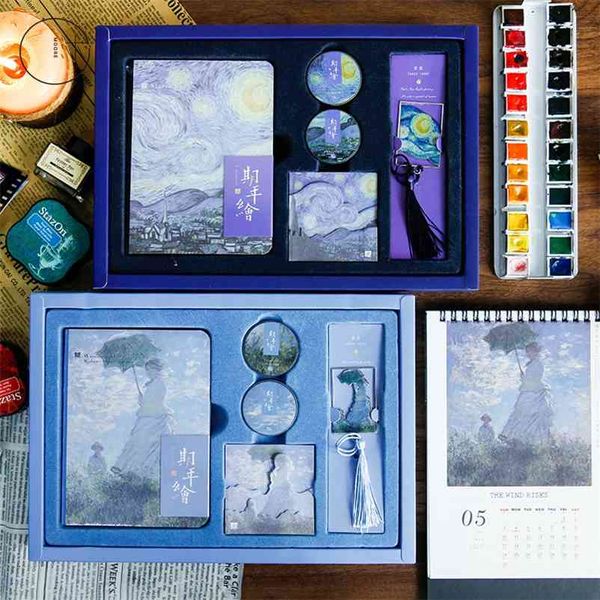 Dipinti di fama mondiale van gogh Blank Sketchbook Diario Disegno Pittura Notebook set Sketch Book Materiale scolastico regalo di compleanno 210611