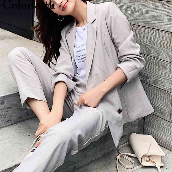 

spring autumn woman sets 2 piece outfits matching pants casual double breasted elastic waist suit ws1265 210427, White