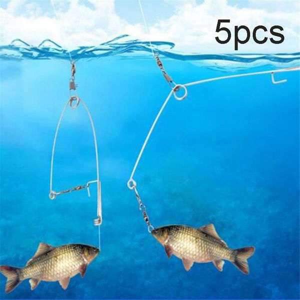 

5pcs stainless steel hook trigger spring fishing setter bait bite triggers the catch fish automatically hooks