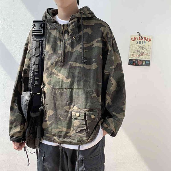 

men's hoodies & sweatshirts korean style military hip hop camouflage with hood streetwear tactical jacket men sweater harajuku kpop cl, Black