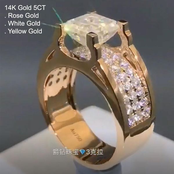 

rose gold 5 moissanite diamond ring men asscher cut luxury square wedding party engagement anniversary d color cluster rings, Golden;silver