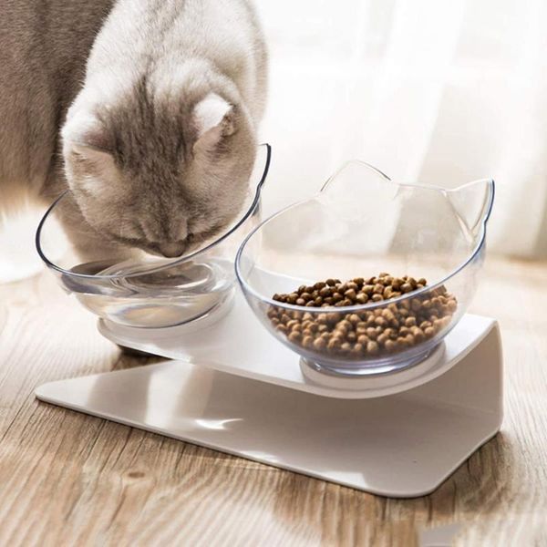 

cat bowls & feeders pet dog single double bowl plastic neck protection tilted portable food drinking water feeder dish accessories products