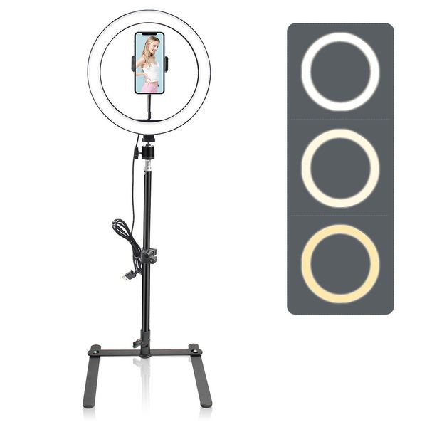 26 cm Fotografie Beleuchtung Led Selfie Tischständer mit 26 cm Ringlicht Desktop für Live-Übertragung Overhead-Aufnahmen
