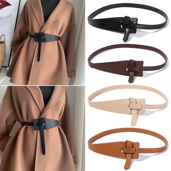 

belts wide leather corset women tie belt bow leisure thin for overcoat dress coat accessories, Black;brown
