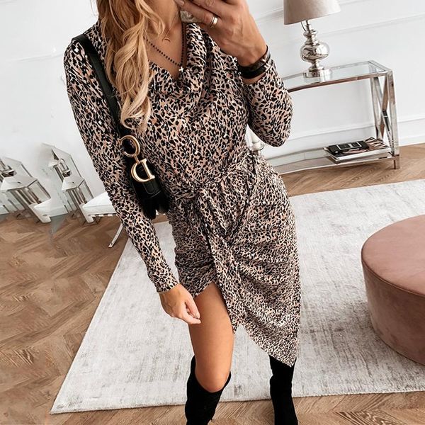 

leopard print shirt dresses women long sleeve dress autumn fashion office lady 2021 casual, Black;gray