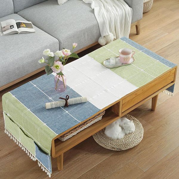 

fashion home nordic style cotton rectangle tablecloth blue/green plaid geometric patterns table flag tea cover cloth