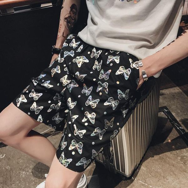 

butterfly reflective night lighting loosen beach summer shorts boy gf harajuku casual street pants men's, White;black