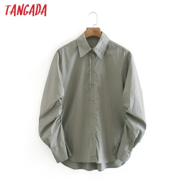 

women cotton shirts pleated long sleeve solid turn down collar elegant office ladies work wear blouses 2xn37 210416, White