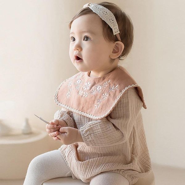

rompers infant born baby girls clothes floral jumpsuits ruffles long sleeve playsuits spring autumn romper with headband, Blue