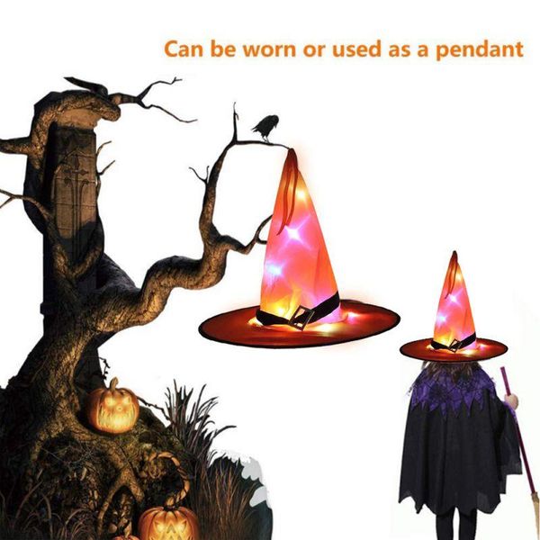 

party hats halloween witch hat with led light glowing witches hanging decor suspension tree cosplay costume
