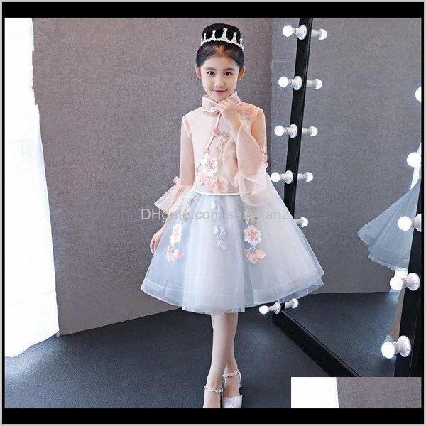 Ethnische Kleidung Bekleidung Drop Lieferung 2021 Kinder Kleid Rosa Elegante Prinzessin Mädchen Chinesische Abendkleider Klavier Geburtstag Glockenärmel Qipao