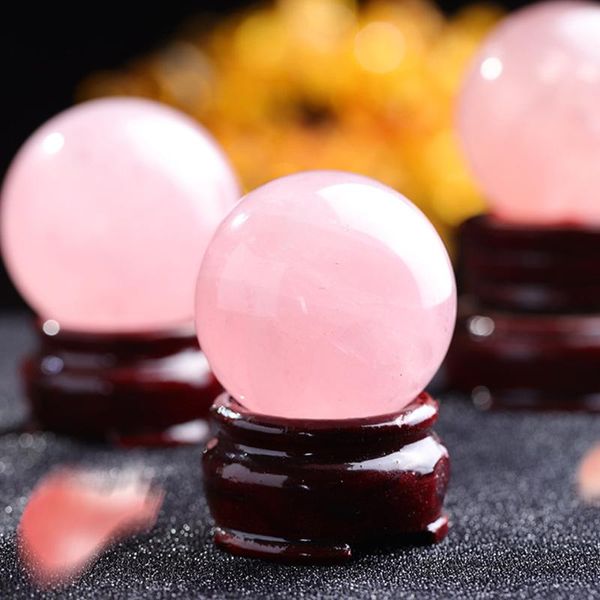 

novelty items natural pink rose quartz crystal stone healing ball with bases meditation divination energy home decoration