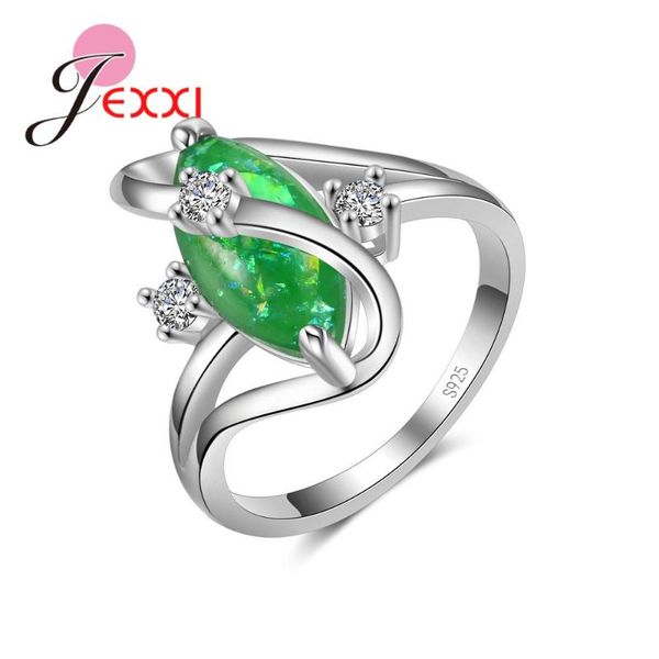 

wedding rings jexxi horse eye crystals for women anel created green 925 sterling silver female gift bijoux quality, Slivery;golden
