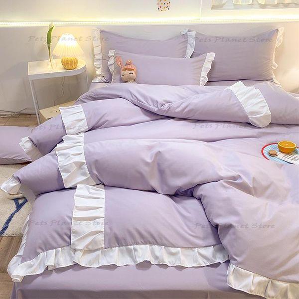 

bedding sets lace plain princess style four-piece set of cotton ruffled four seasons bed linen and three-piece