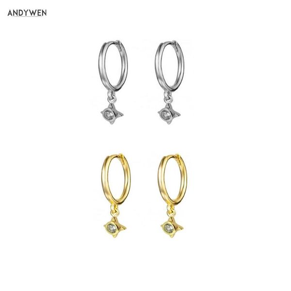 

sterling silver star drop earring crystal cz zircon luxury piercing circle ohrringe pendiente jewelry wedding stud, Golden;silver