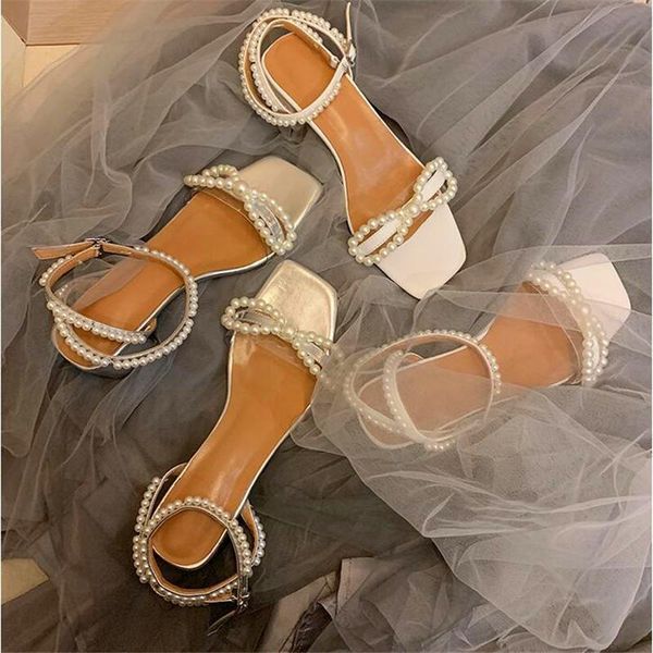 

sandals the latest square toe women's shoes thin high-heeled summer wedding pearl bow open thick, Black