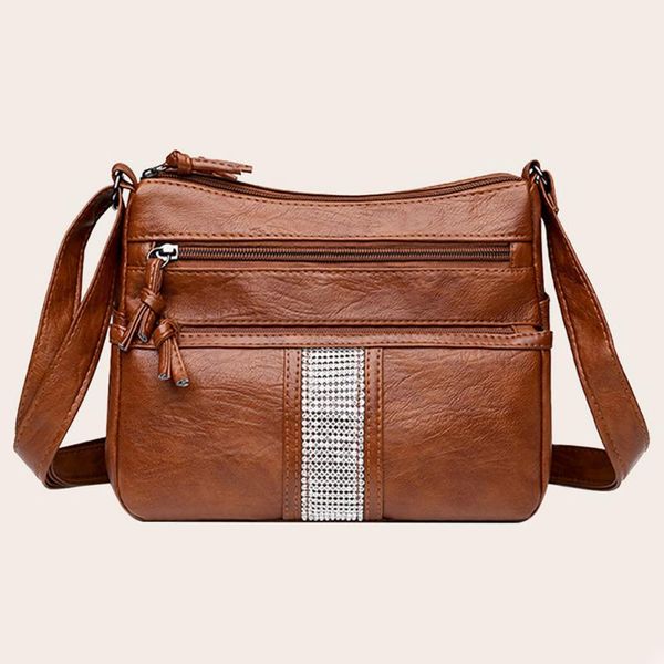 

evening bags retro women pure color messenger middle aged female multi layers crossbody soft pu leather shoulder