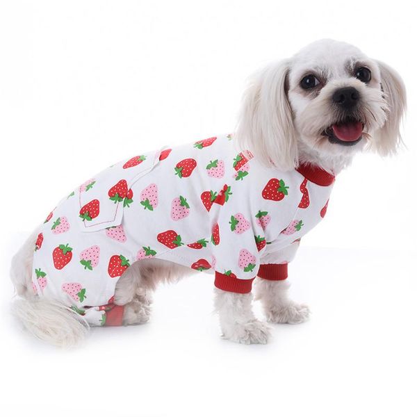 

pet dog cat strawberry pattern cotton pajamas leisure & durable jumpsuit apparel