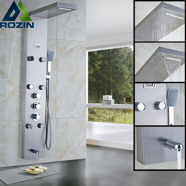 

thermostatic rainfall shower panel faucet body massage system stainless steel column tap digital temperature screen bathroom sets