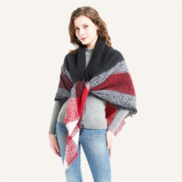 

scarves 2021 loop yarn large lattice women's square color bib big shawl keep warm scarf bandana foulard femme hijab women, Blue;gray