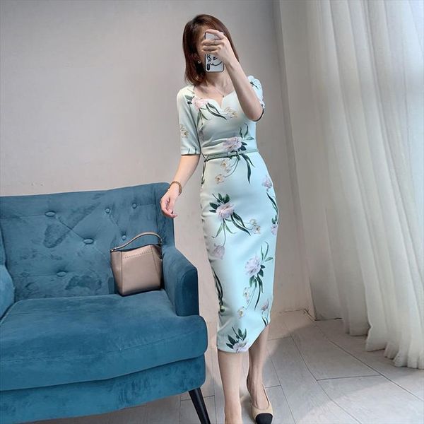 

spring summer elegant womens dresses short sleeve square collar print a line vestido ladies casual loose ol j45, Black;gray