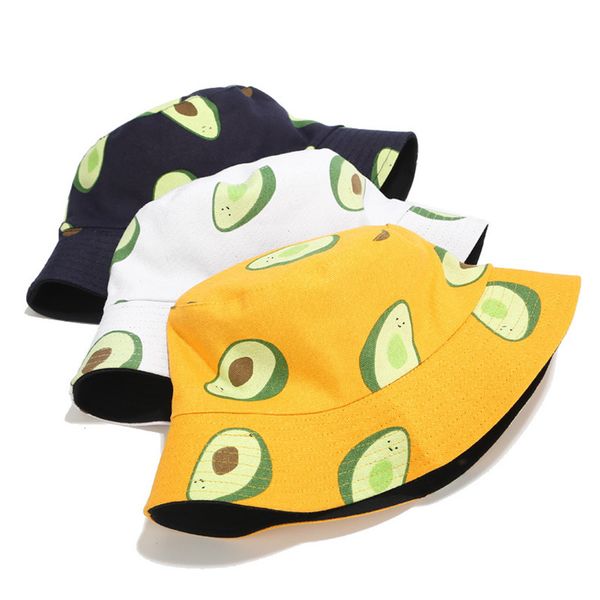 

yfm650 avocado cotton women reversible bucket hats beanies hip hop printed fruit spring beach panama-hat summer hiking sun hat sports female