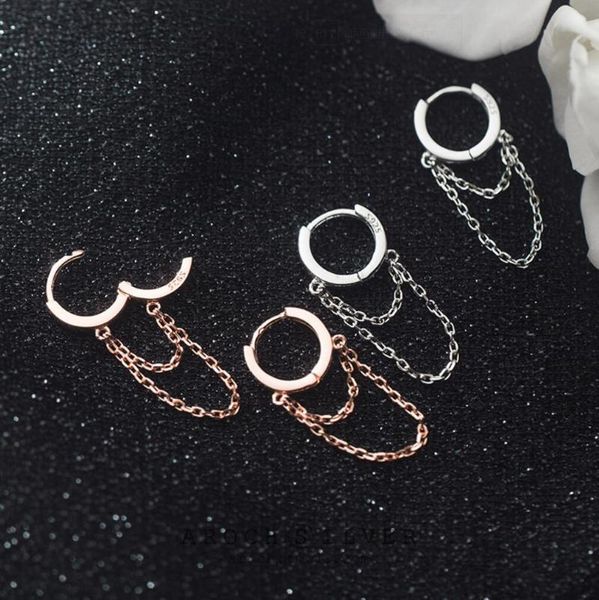 

hoop & huggie 925 sterling silver chain earrings women jewelry a1850, Golden;silver